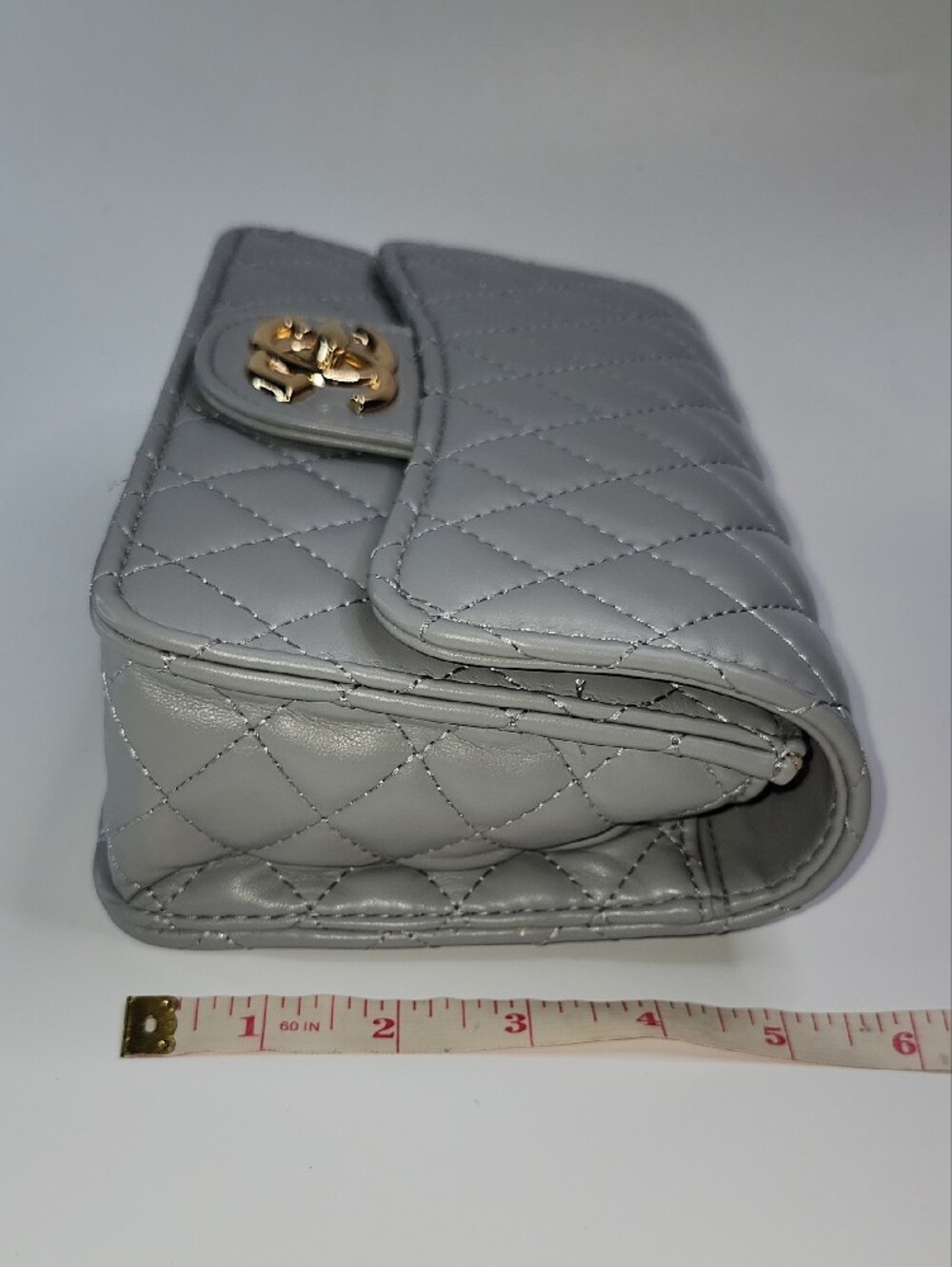 Crossbody Quilted Mini Flap in Light Gray with Gold Hardware - Picture 7 of 8